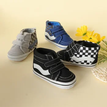 Популярная классическая детская парусиновая обувь с высоким берцем, удобная обувь для малышей на плоской подошве, мягкая подошва для детской обуви