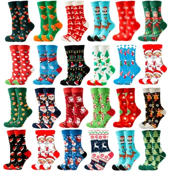 Новые носки Santa Elk Tide, Хлопчатобумажные носки с геометрическим рисунком Рождественской елки