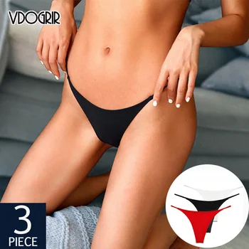 VDOGRIR 3 шт./лот, комплект женских хлопчатобумажных трусиков, нижнее белье, бесшовные однотонные женские стринги-стринги с низкой посадкой, комфортное женское белье, бикини